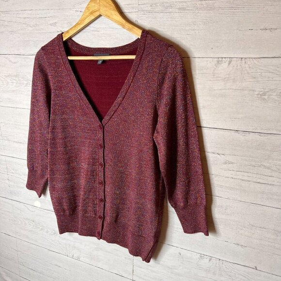 ModCloth Cardigan Womens Size Medium Burgundy Metallic Button Down Sweater - Picture 4 of 16